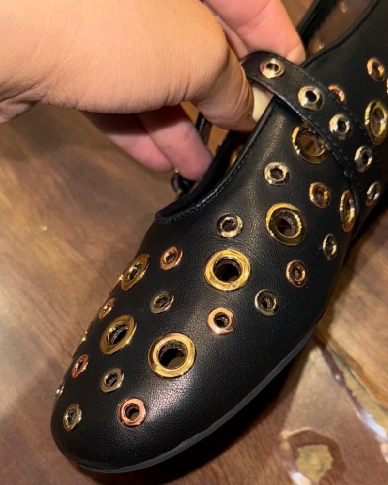 Alaia Black and Gold Studded Flats - Image 2