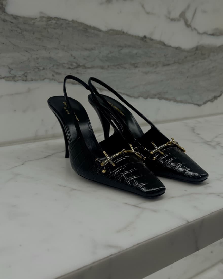 Saint Laurent Croc-Embossed Slingbacks - Image 1