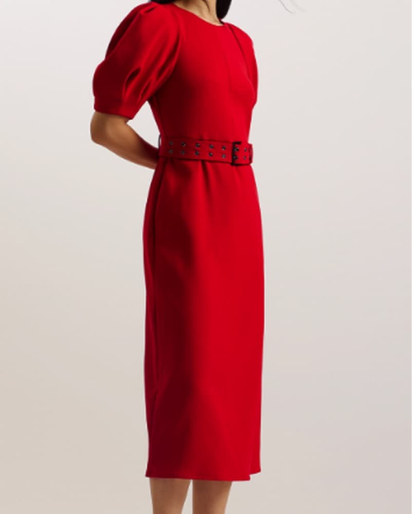Ted Baker Puff Sleeve Midi Dress Red - Image 1