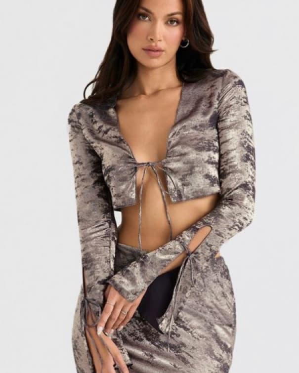 House Of Cb Pewter Tie Blouse - Image 2