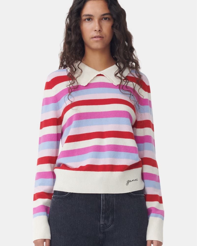 GANNI Egret Striped Collar Pullover  - Image 2