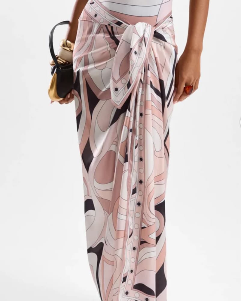 Pink And White Scarf Wrap Skirt Coverup - Image 2