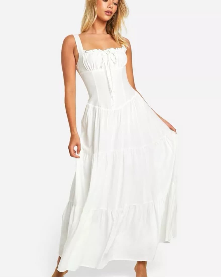 White Boohoo Milkmaid Maxi Dress - Image 1