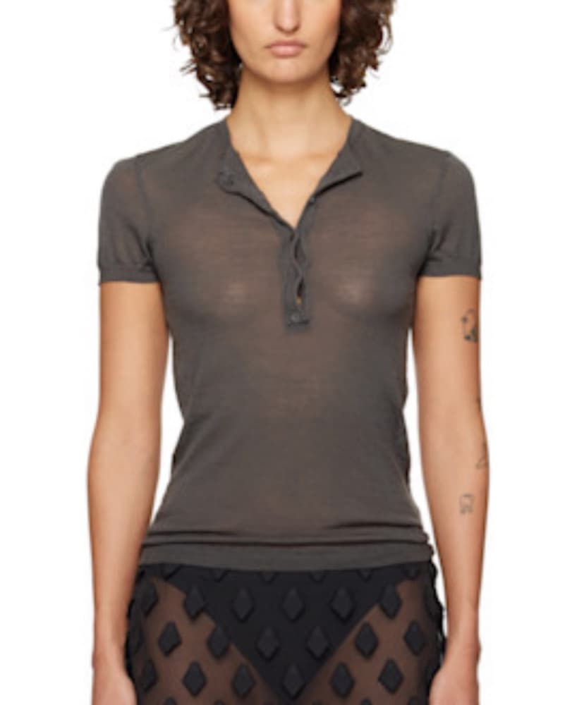 Paloma Wool Sheer Don Top Puff Sleeve Button Dark Gray - Image 3