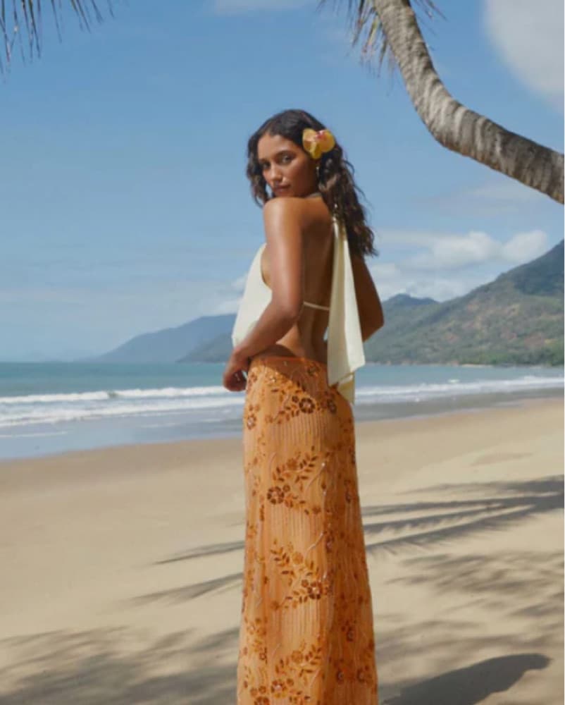 Orange Beaded Maxi Skirt  - Image 1