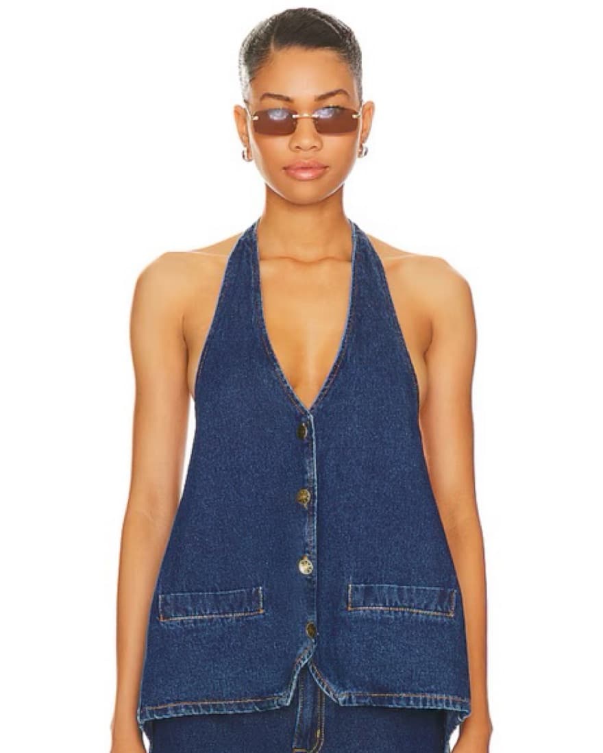 Lioness Hills Halter Top In Dark Denim - Image 1