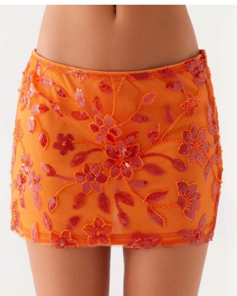 Orange Beaded Mini Skirt  - Image 1