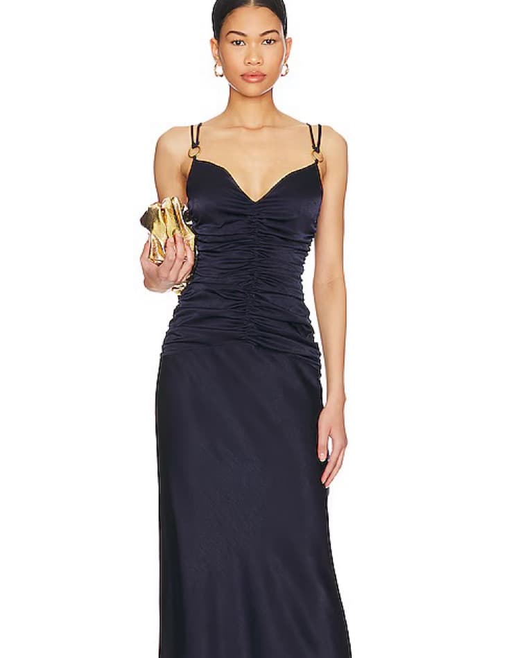 Silk Ruched Navy Fitted Gown  - Image 1