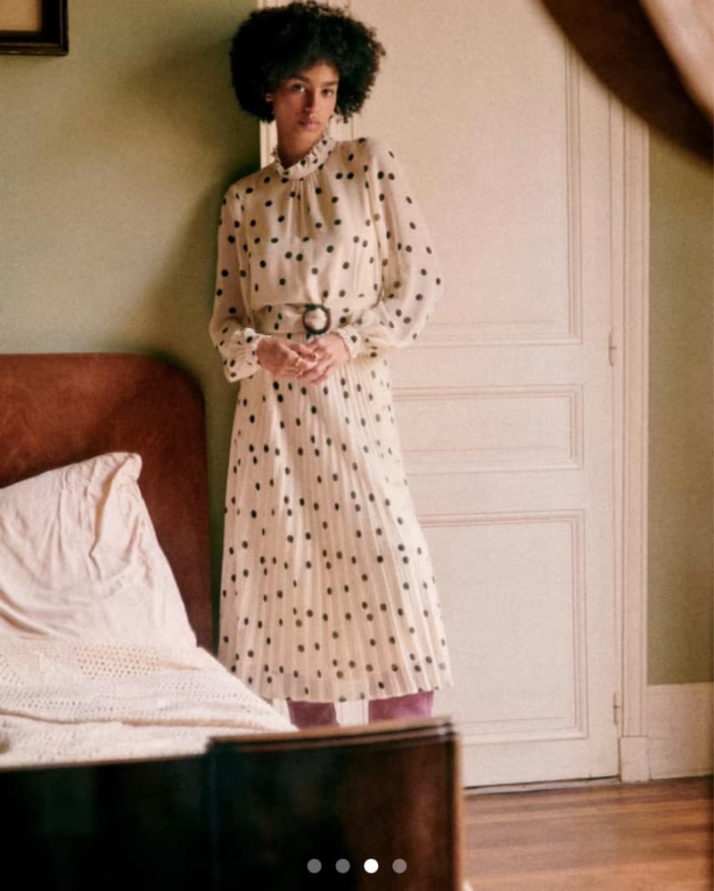 Sezane Polka Dot Pleated Dress - Image 3