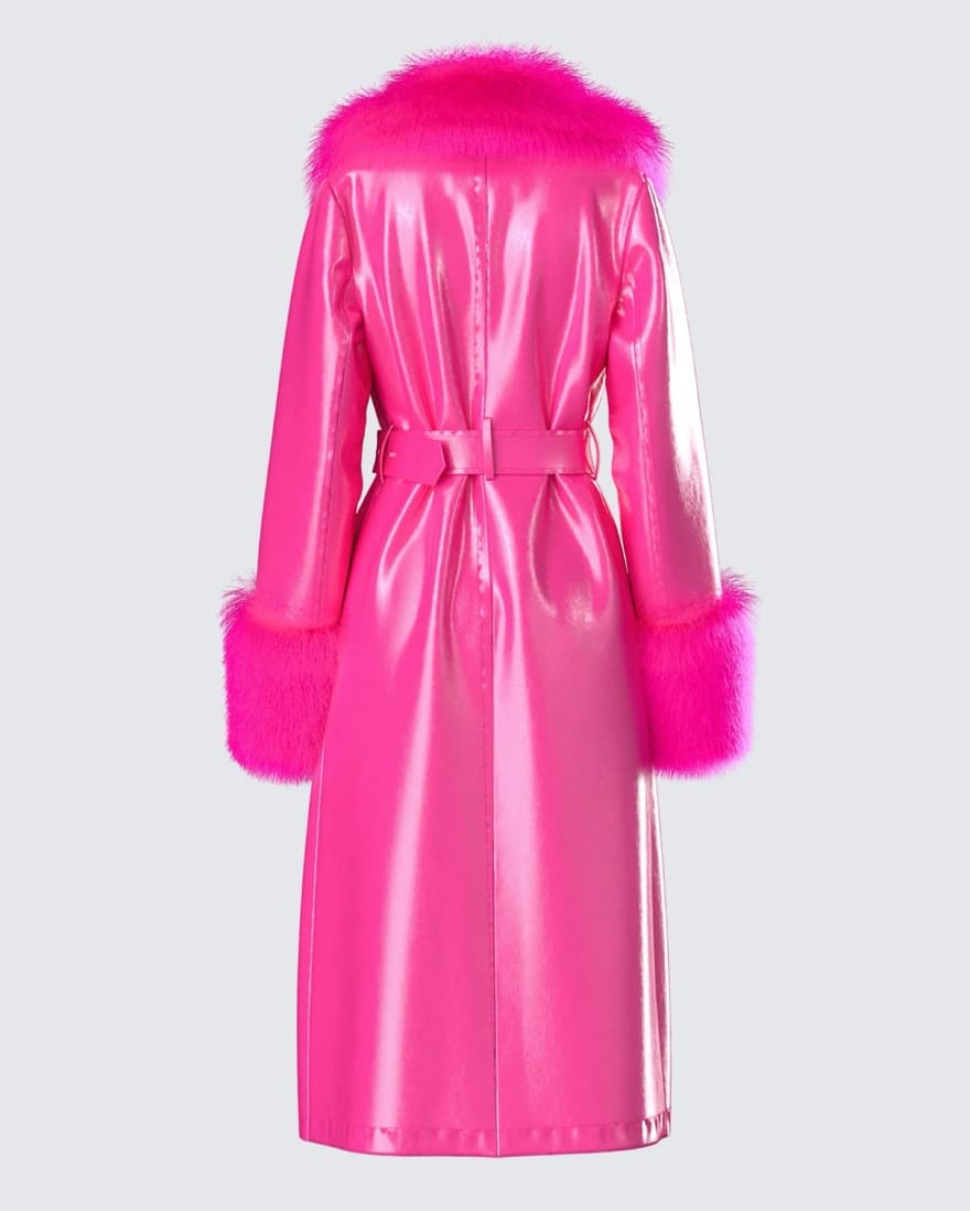 Willa Pink Vegan Fur Leather Coat - Image 4
