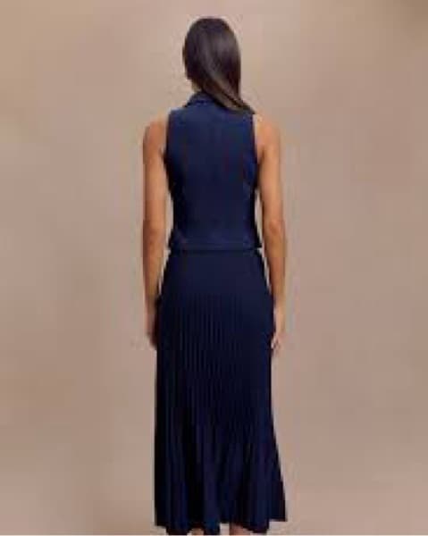Meshki Navy Suiting Vest & Pleated Skirt - Image 2
