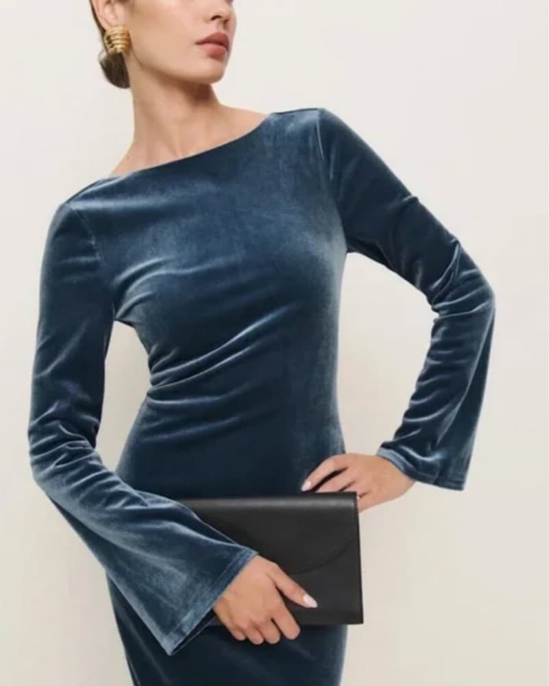 Reformation Blue Velvet Dress - Delphina - Image 3