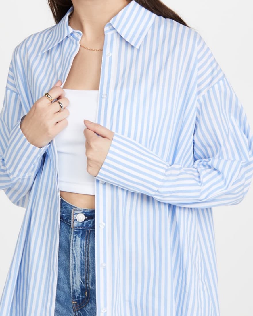 Striped Boyfriend Shirt Short Set - Image 5