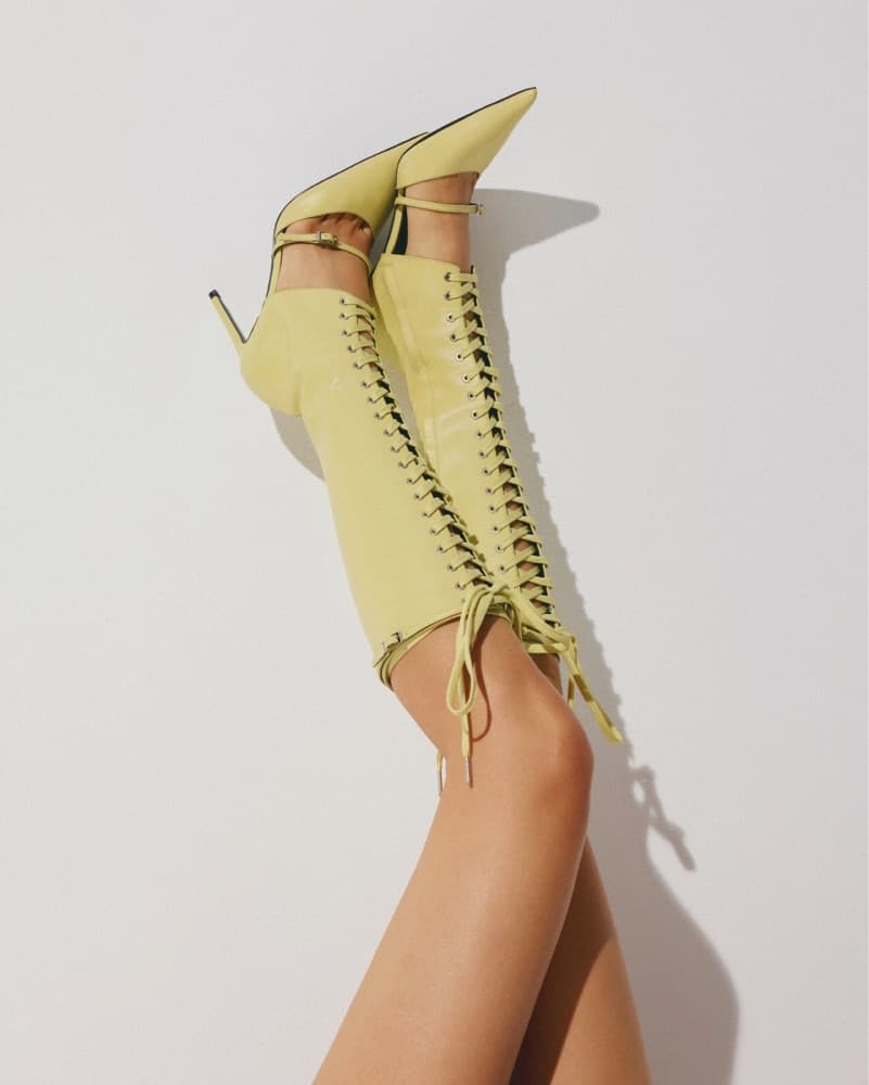 Fanci club OSTRICH LACE-UP BOOT HEELS - Image 1