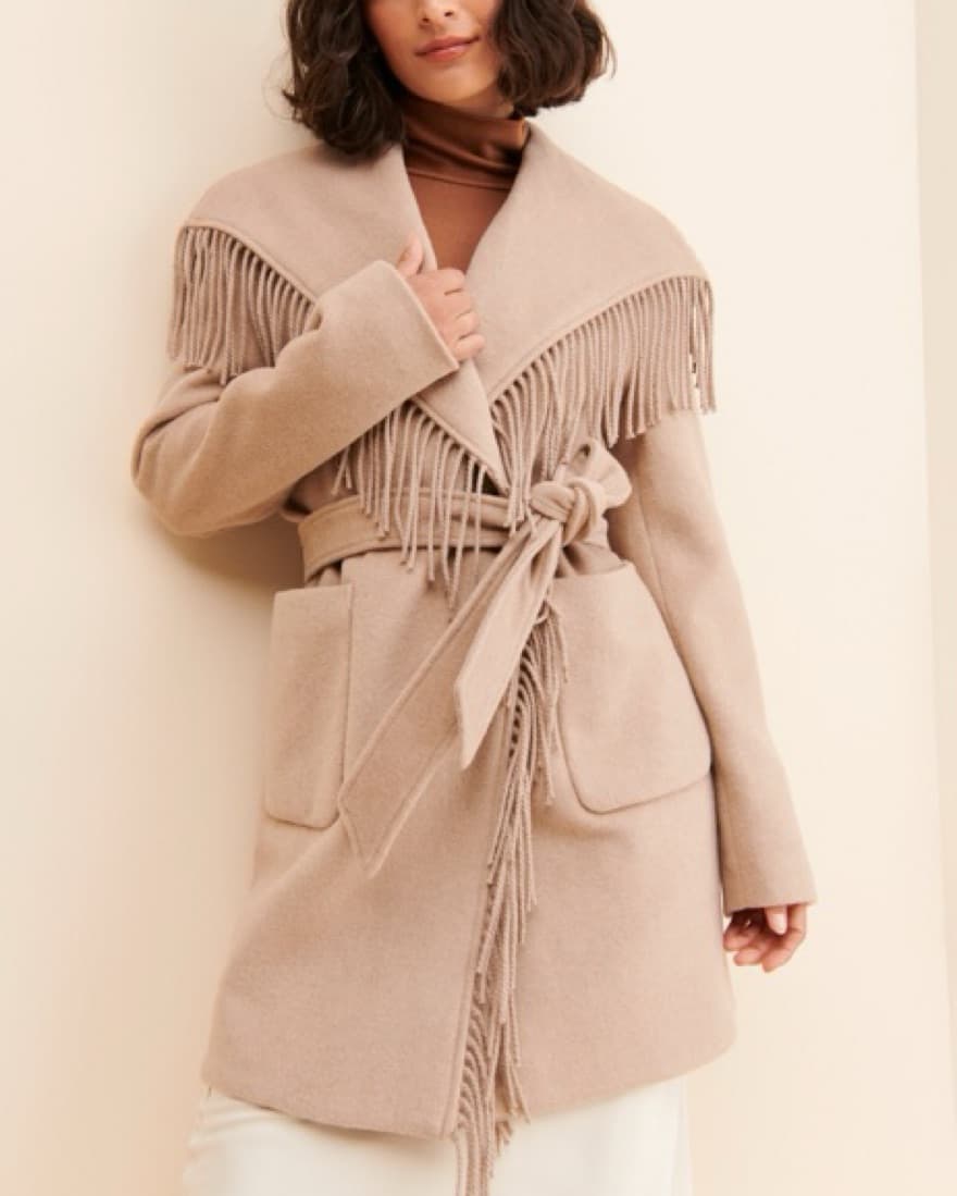 Badgley Mischka Fringe Wool Coat - Image 1