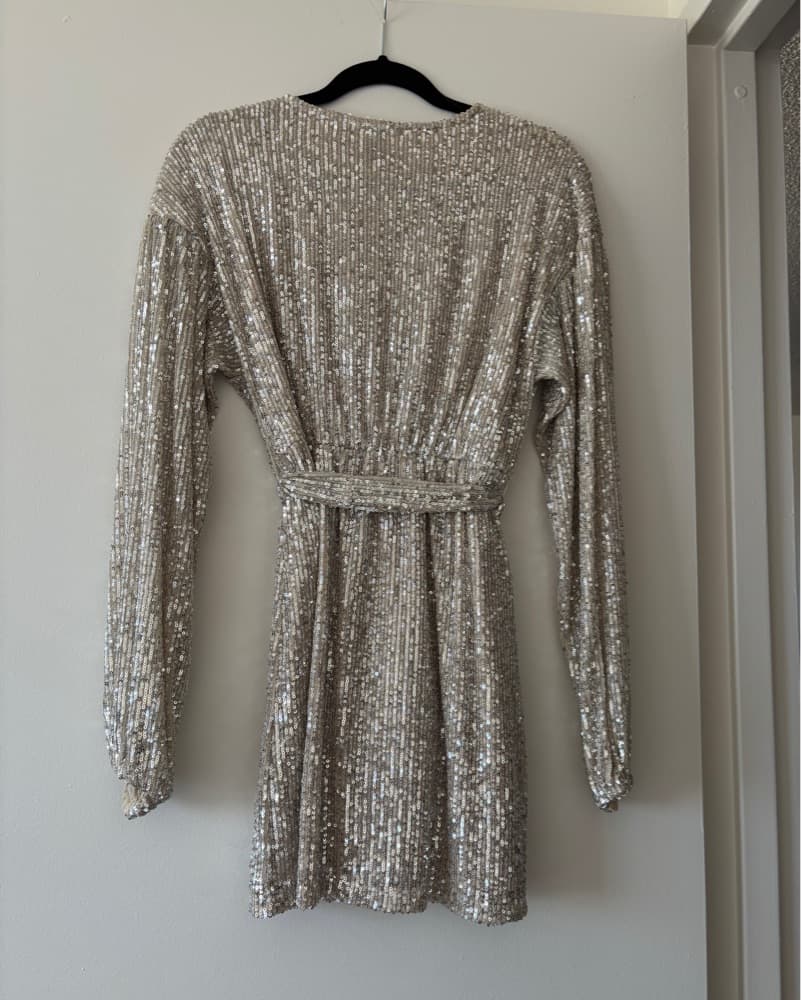 Gold Sparkling Sequin Wrap Dress - Image 2