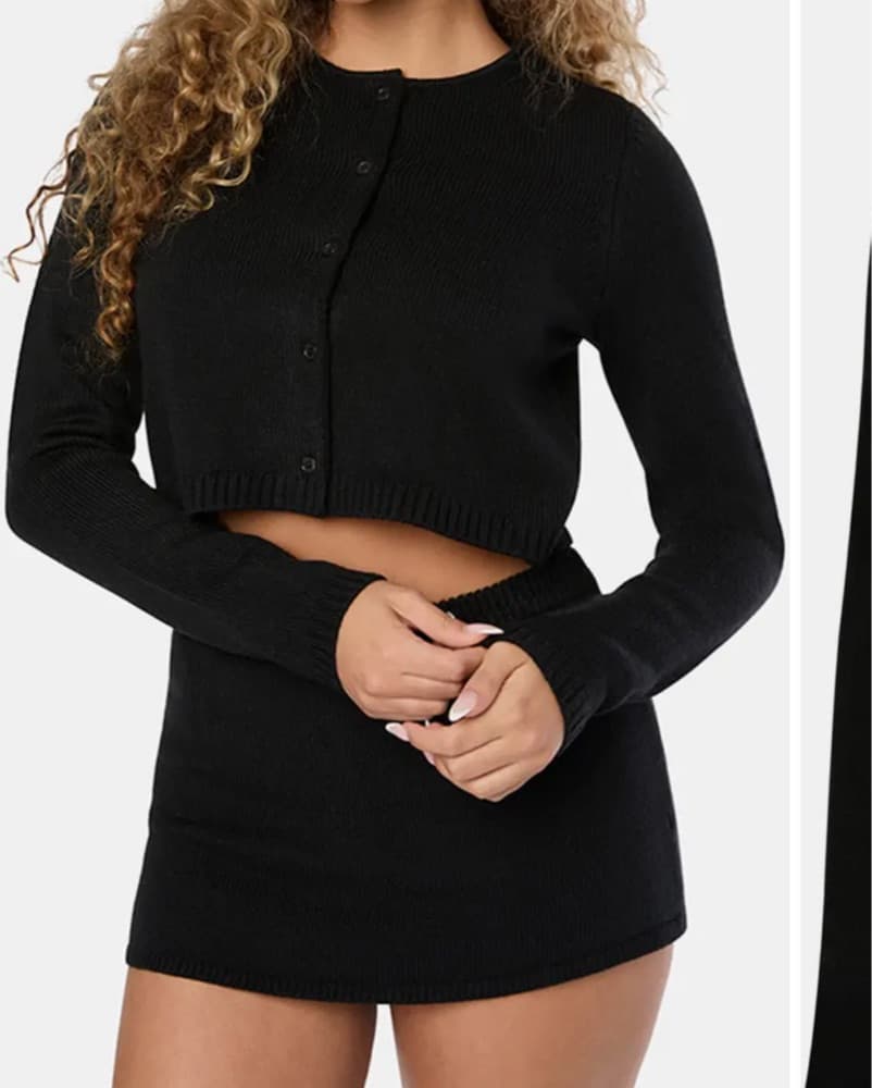 Cropped Cardigan And Knit Shorts Set - Image 1