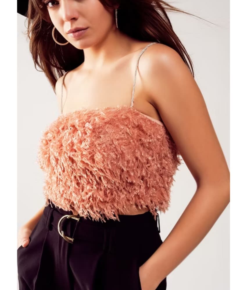 Stunning Metallic Faux Fur Crop Top - Image 4