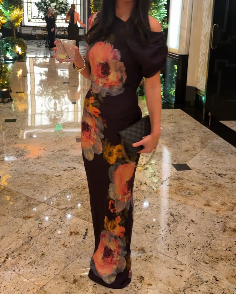 Vibrant Floral Cold Shoulder Dress - Image 5