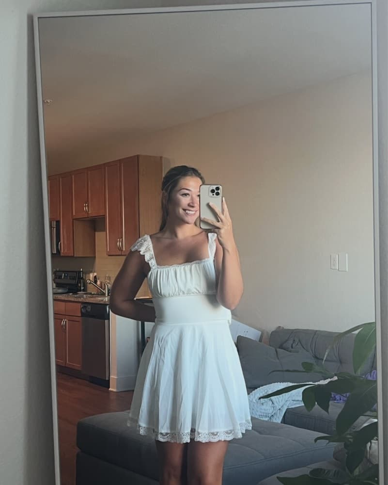 Elegant Lace-Trimmed White Mini Dress - Image 2