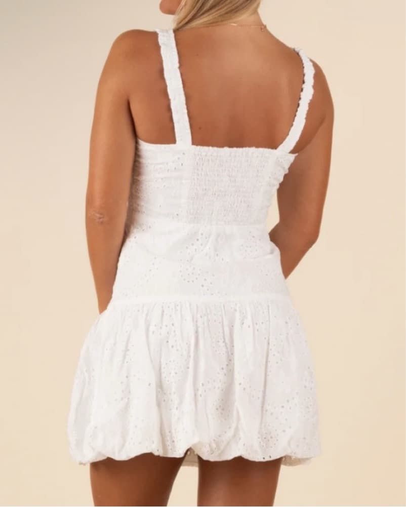 Day + Moon Eyelet Bubble Dress White - Image 2