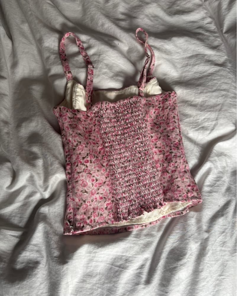 Reformation Pink Floral Linen Corset - Image 5