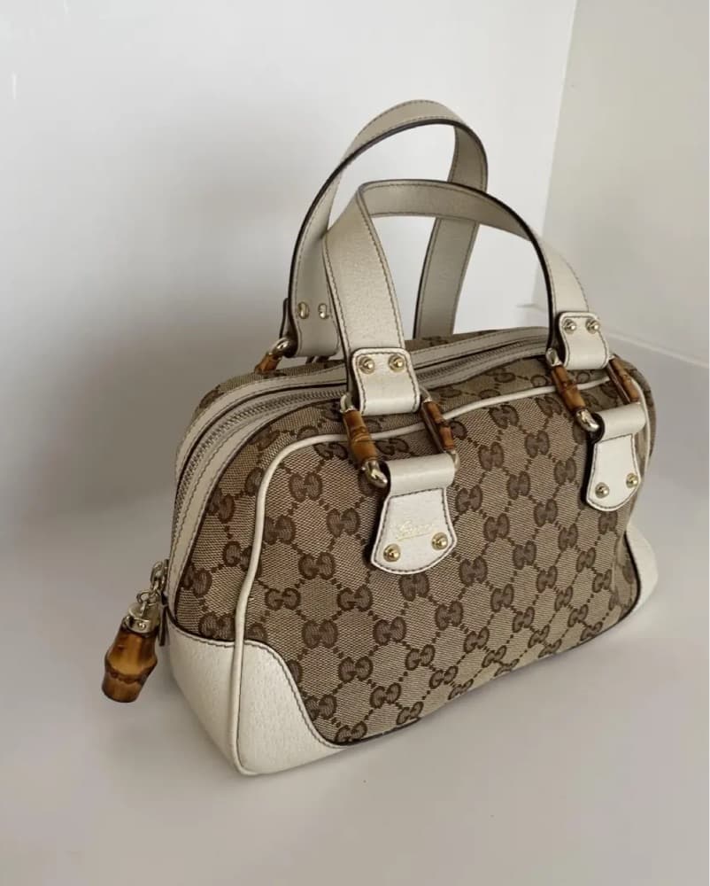 Vintage Gucci Bamboo Canvas Handbag - Image 4