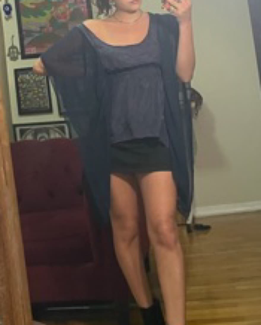 Navy Blue Sheer Sleeve Top - Image 1