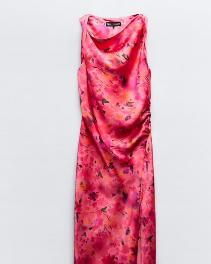 Zara Pink Floral Satin Dress - Image 1