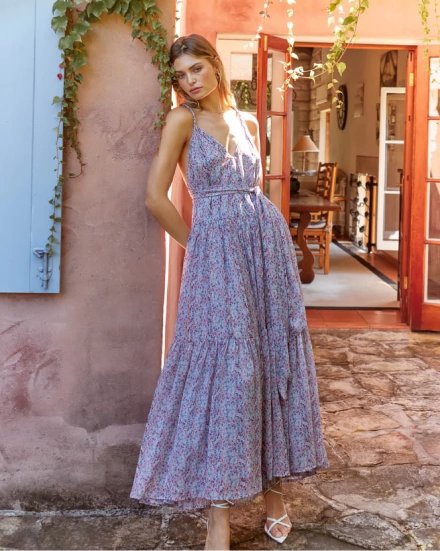 Floral Plunge Tie Waist Maxi Dress - Image 2