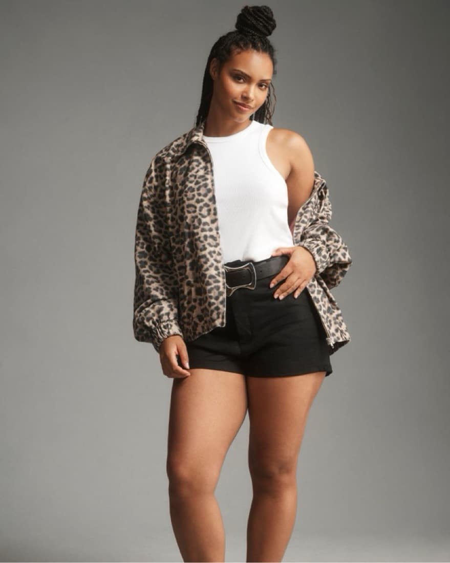 Leopard Print Denim Bomber Jacket - Image 2