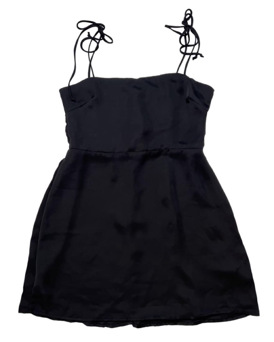 Resa - Black Satin Mini Dress - Image 1