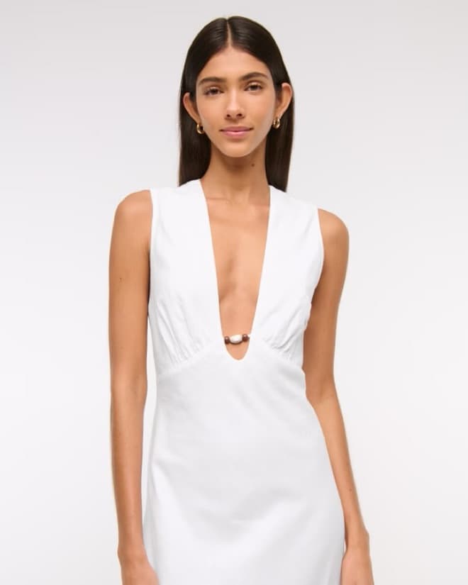 Beaded Plunge Linen-Blend Maxi Dress - Image 2