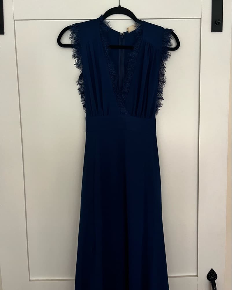 Long Navy Blue Lace Lined Dress - Image 2