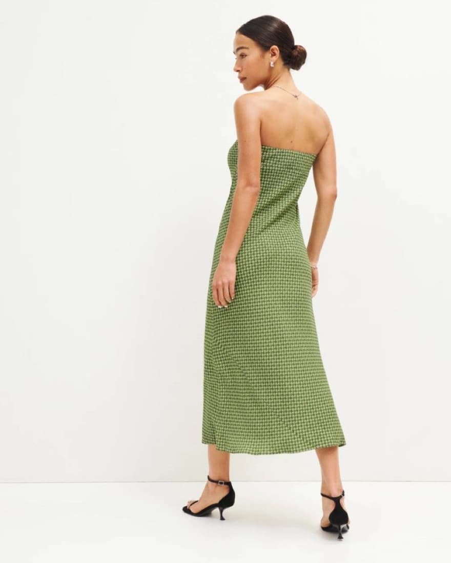 Green Gingham Smocked Midi Dress - Image 2