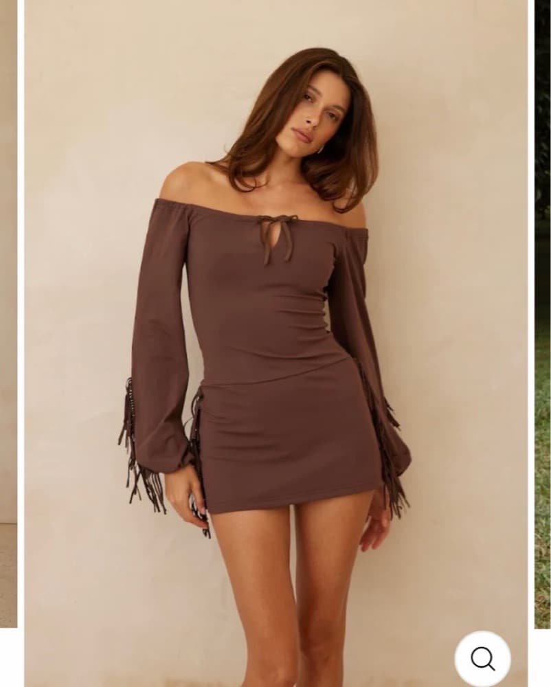 Amelie teje brown fringe mini dress - Image 2