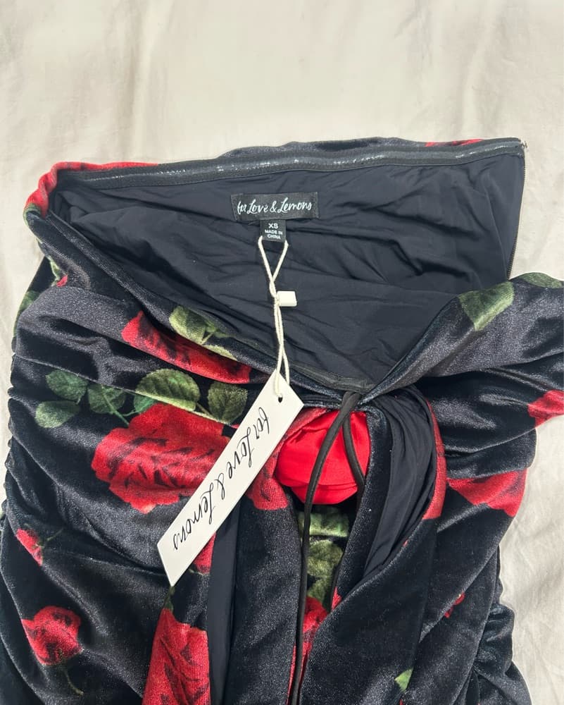 Elegant Rose Printed Velvet Dress - Image 2