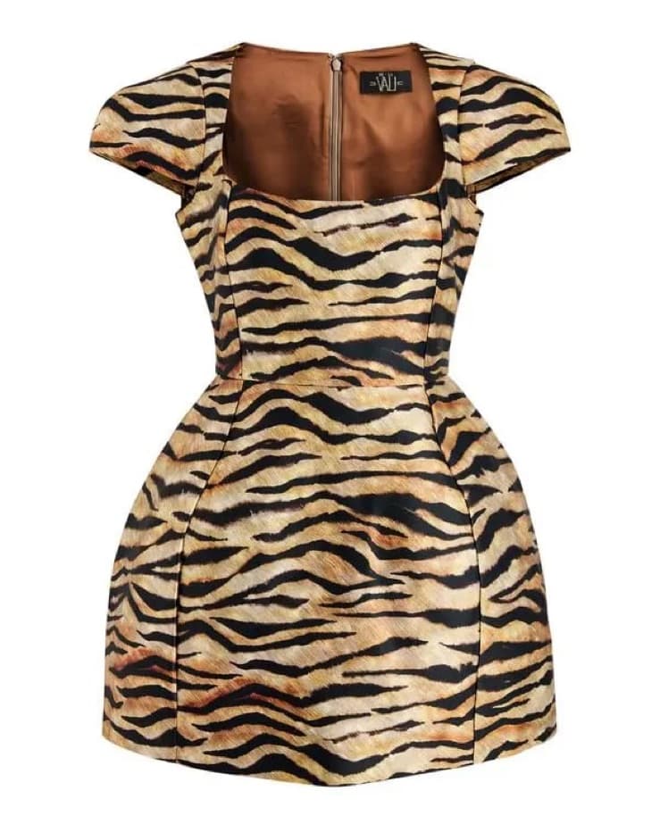 Tiger Print Puff Sleeve Dress - Image 1