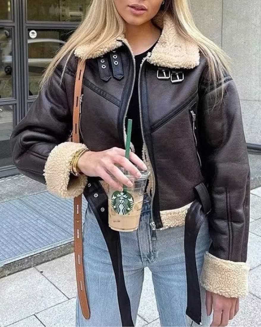 Zara Cropped Jacekt With Sherpa Interior - Image 3