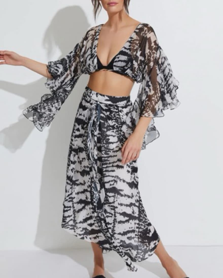 Pat Bo Black White Abstract Print Silk Cover-Up Top | Beach top, Beach outfit, Vacation - Image 4