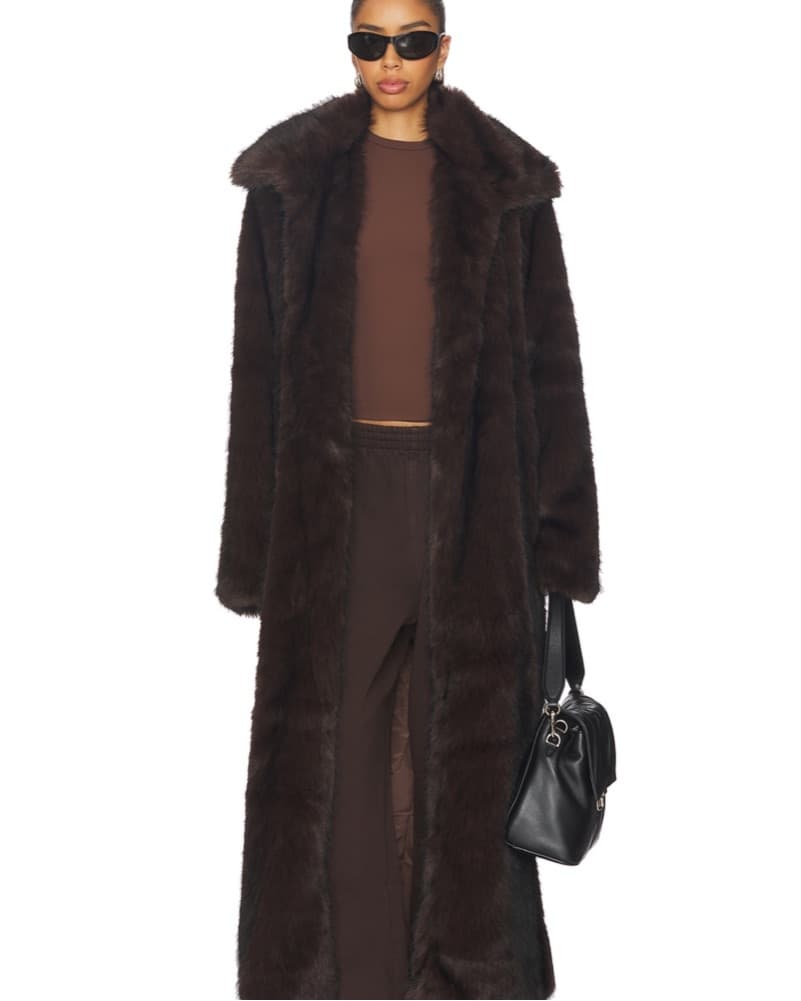 SNDYS Brown Faux Fur Coat - Image 1