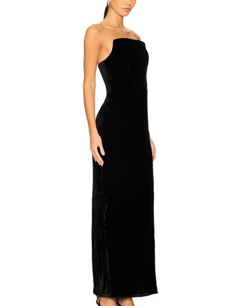 LPA Black Velvet Strapless Dress - Image 2