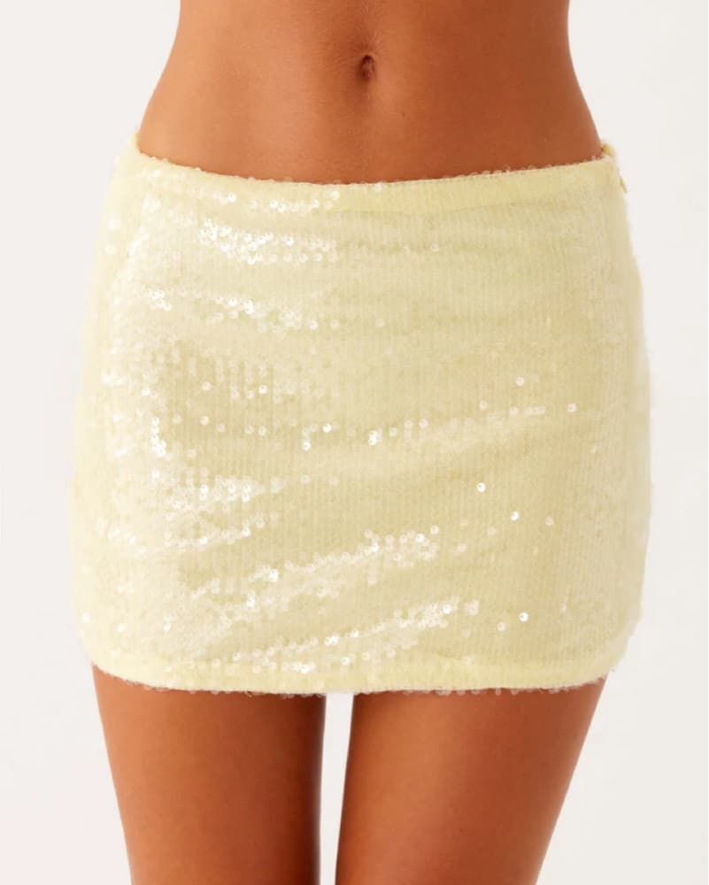 Yellow Sequin Mini Skirt - Image 2