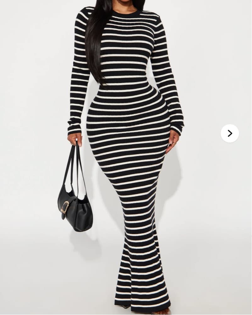 B&W Striped Sweater Maxi Dress - Image 1