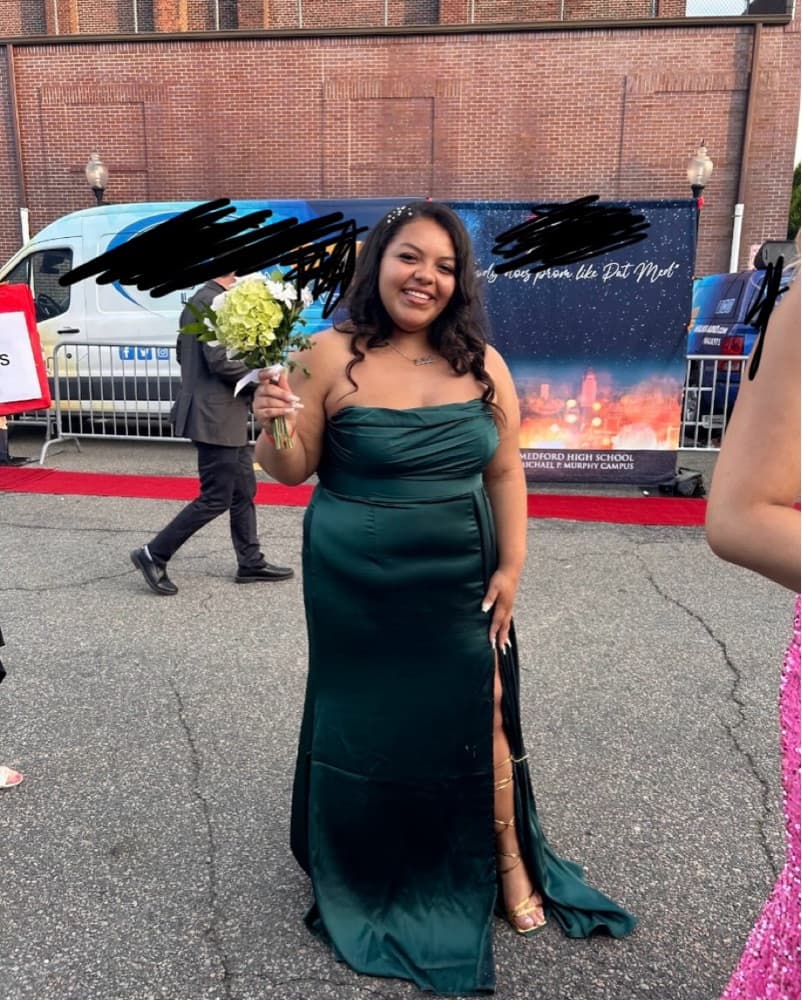 Emerald Green Satin Gown - Image 1