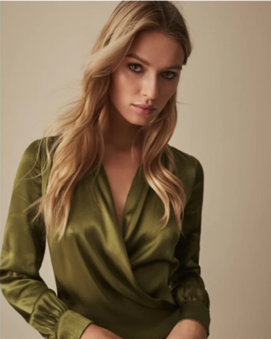 Reiss Olive Green Satin Wrap Dress - Image 4