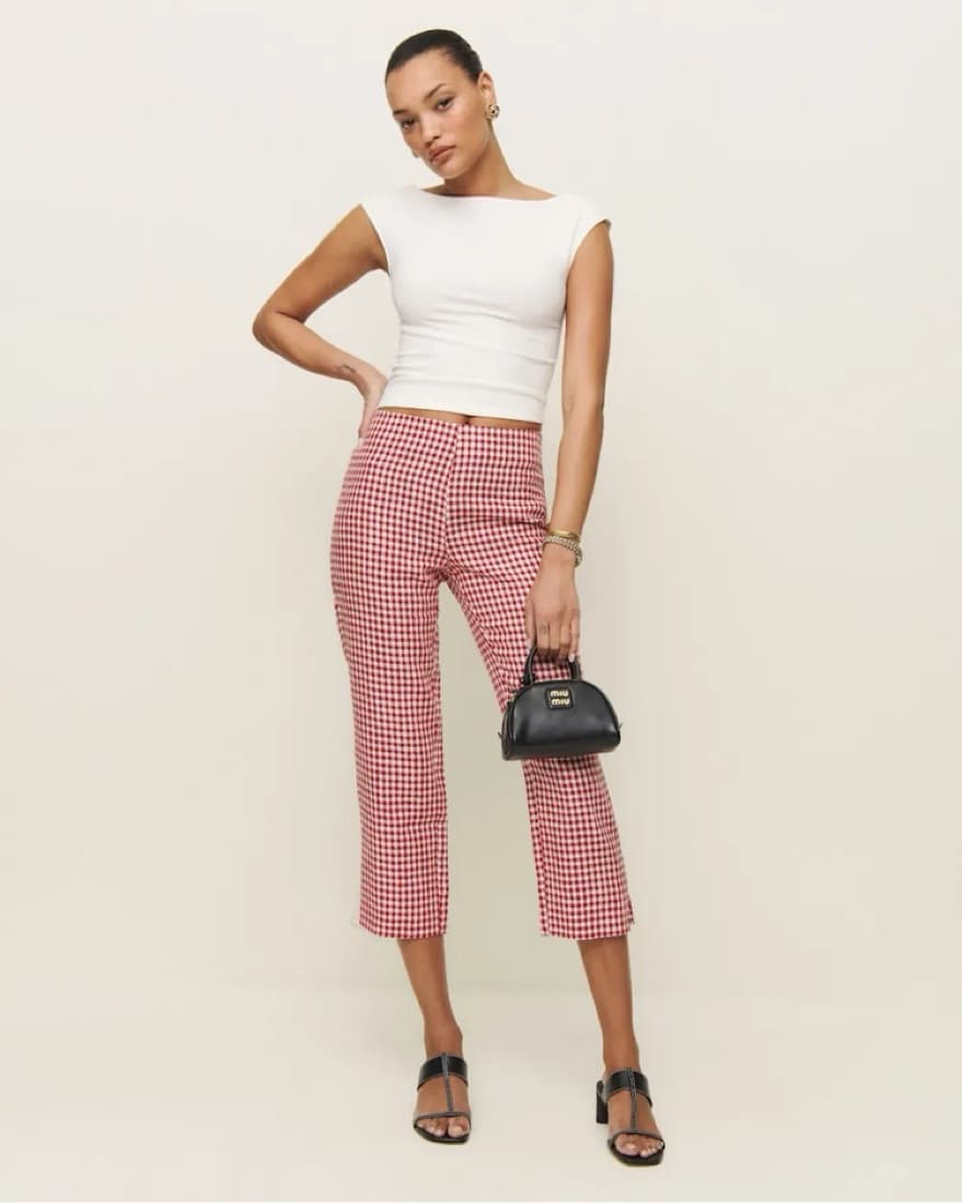 Linen Low Rise Gingham Pant - Image 2
