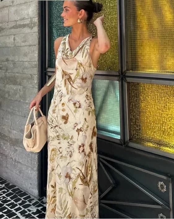 Zara Floral Beige Dress - Image 1