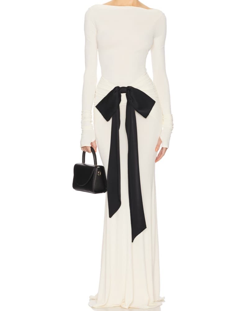 Elegant Monochrome Maxi Set With Bow - Image 4