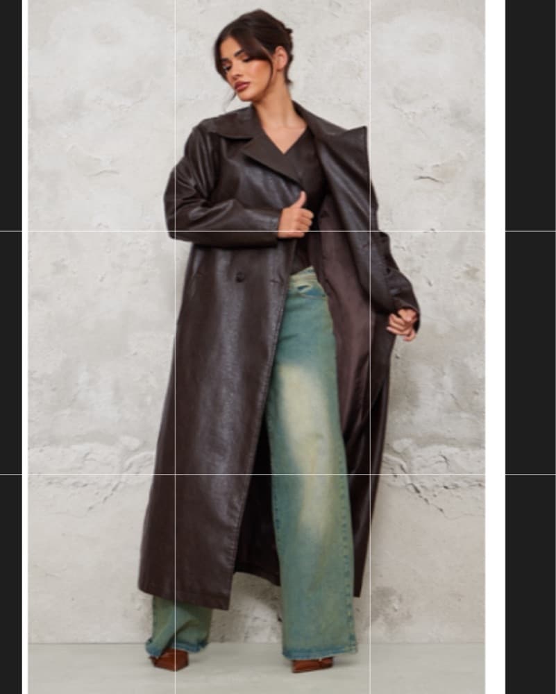 Chocolate Brown Faux Leather Trench Coat - Image 1